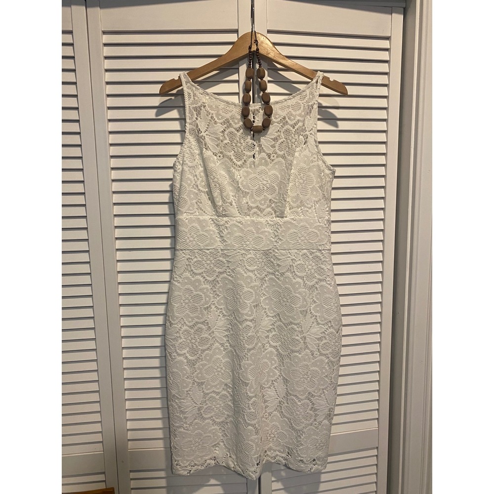 SD Collection White Floral Lace Sleeveless Sheath Dress Size 10 Bridal Cocktail